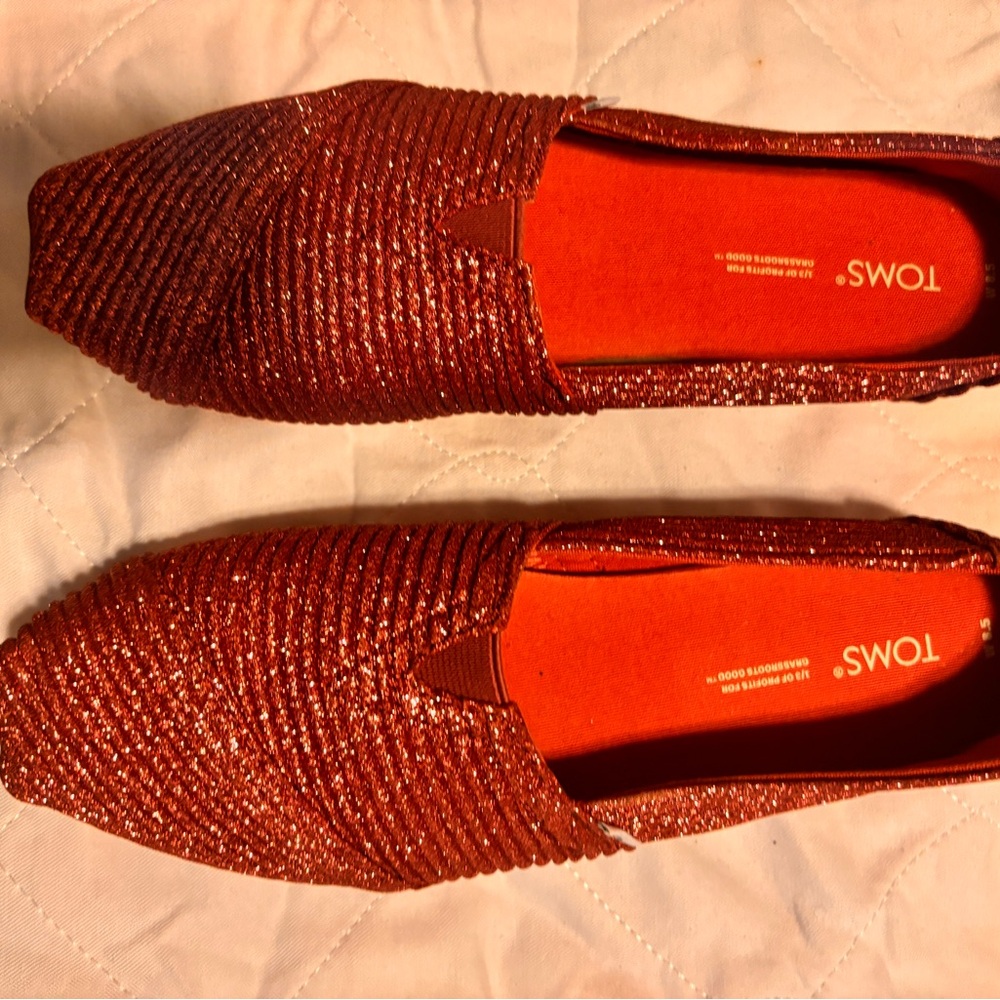 TOMS Women's Sparkling Loafers - Glittery Pinkish Red and Glitter Silver